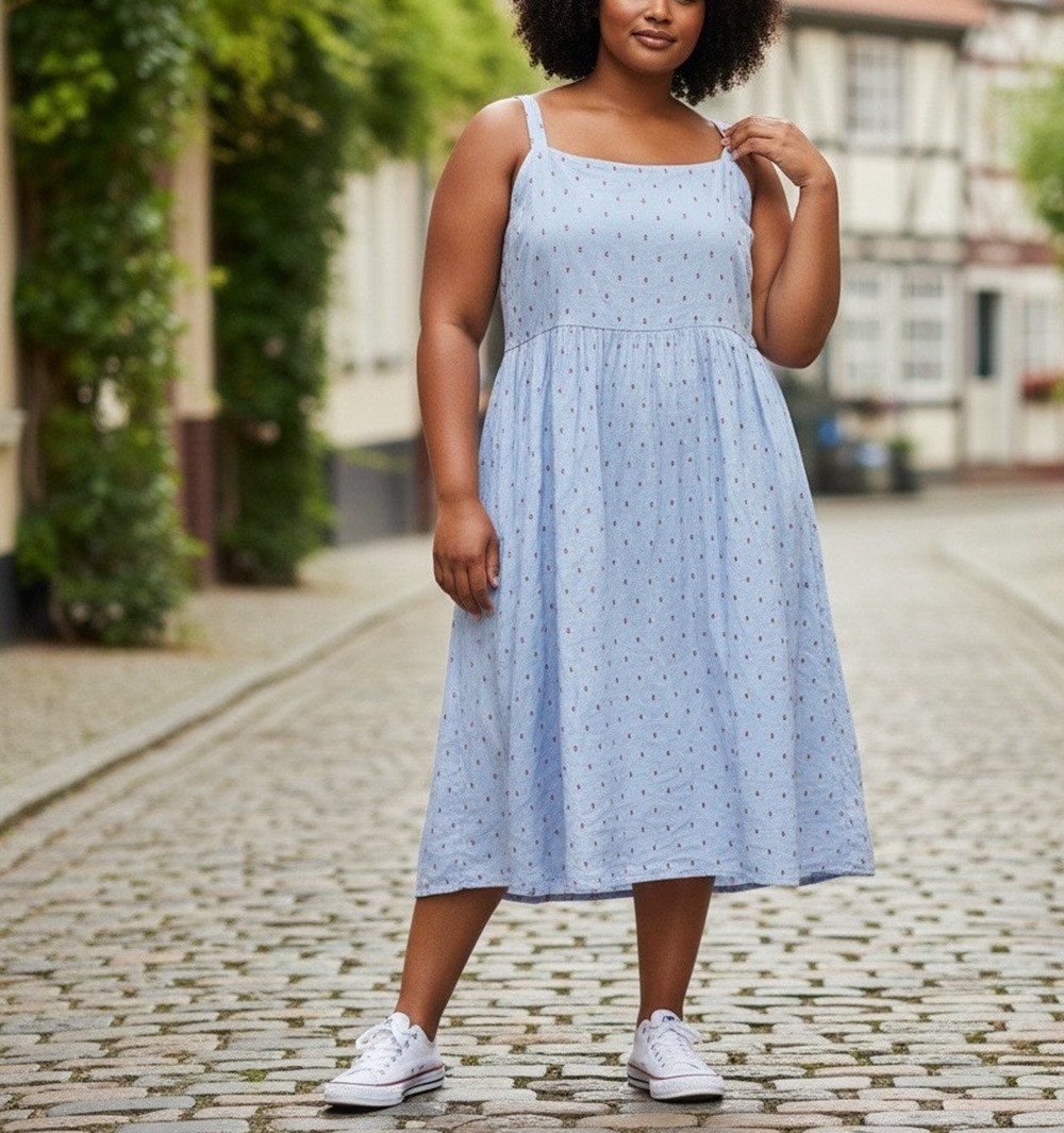 JunaRose Red Blue French Dot Midi Dress SIZE 24 Sundress Smocked Designer $69